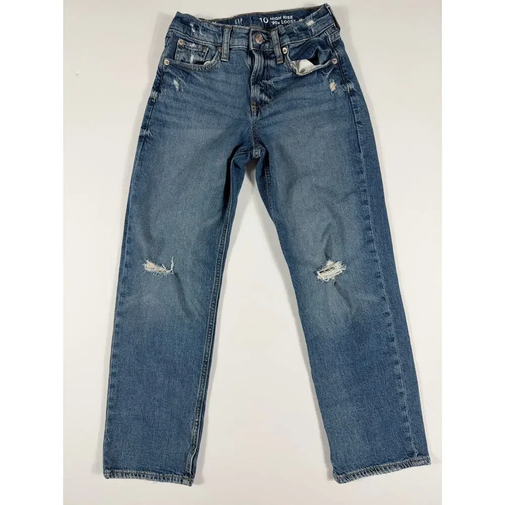 Gap Kids High Rise ’90s Loose Distressed Jeans Size 10 girls